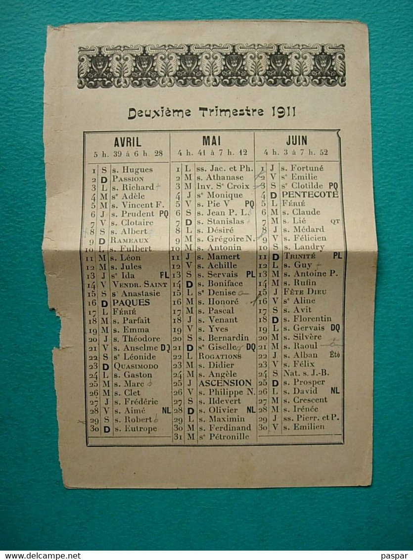 Calendrier Almanach religieux catéchisme 1911