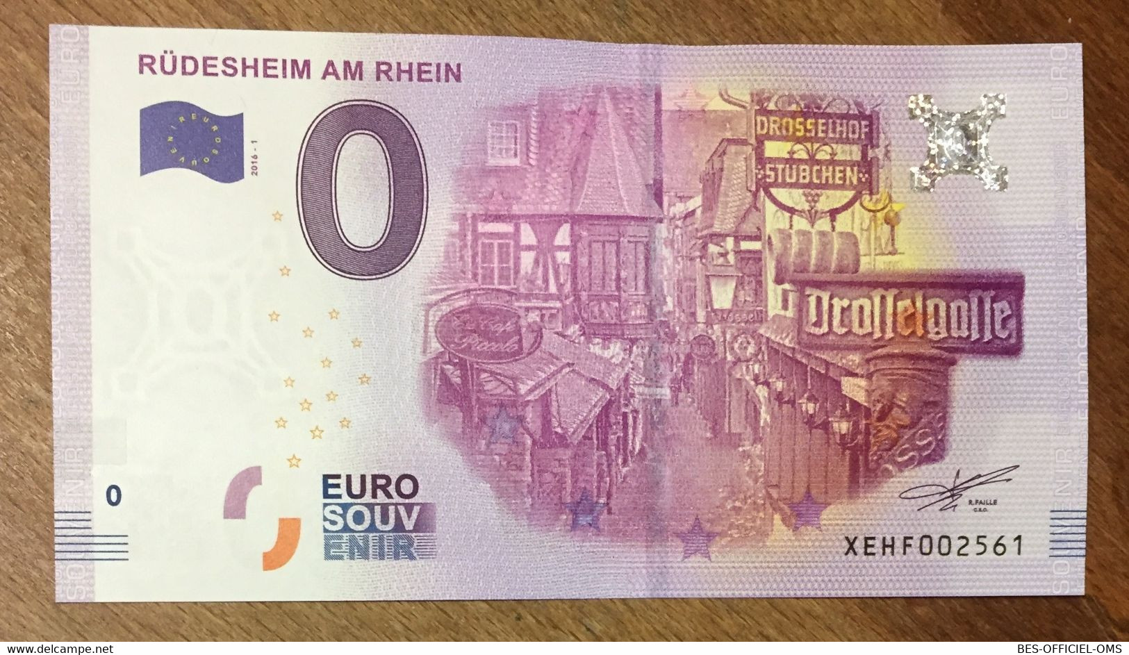 2016 BILLET 0 EURO SOUVENIR ALLEMAGNE DEUTSCHLAND RÜDESHEIM AM RHEIN ZERO 0 EURO SCHEIN BANKNOTE PAPER MONEY - [17] Vals & Specimens