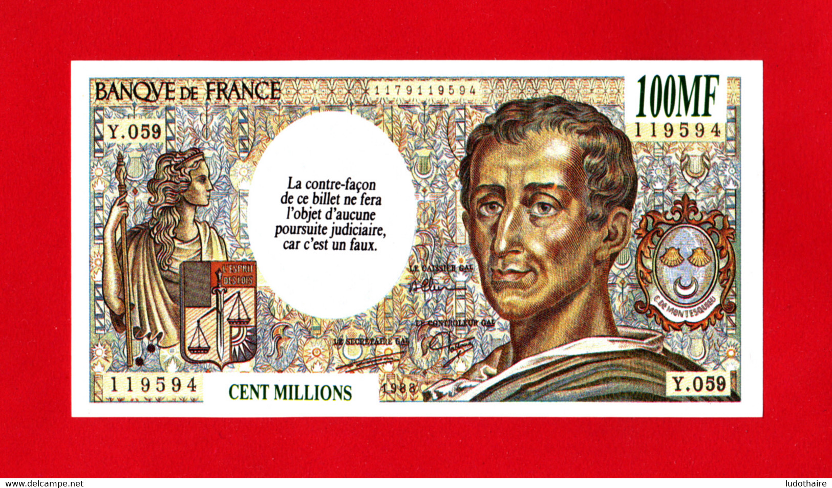 Billet De Jeu 100 MF, Type 200 F Montesquieu - Fiktive & Specimen