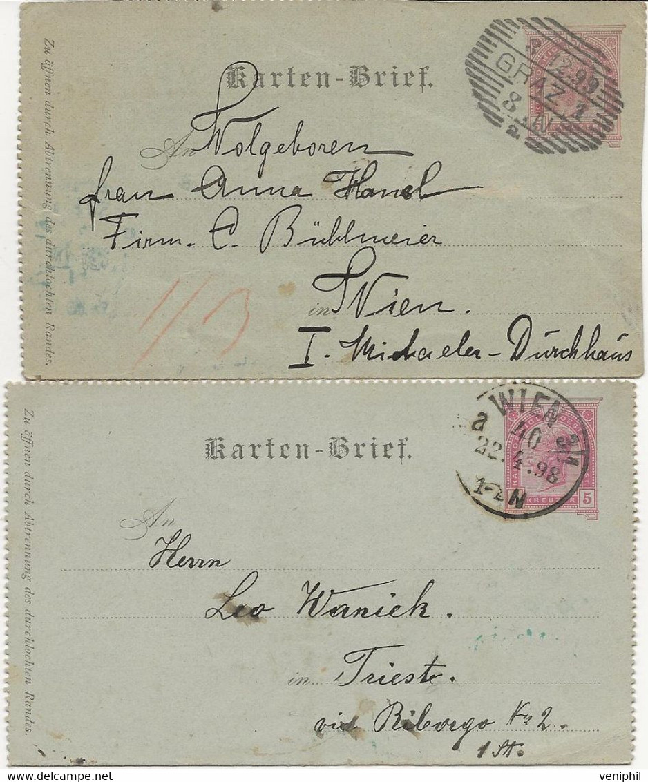 AUTRICHE - 2 LETTRES ENTIERS POSTAUX - ANNEE 1898-99 - Other & Unclassified