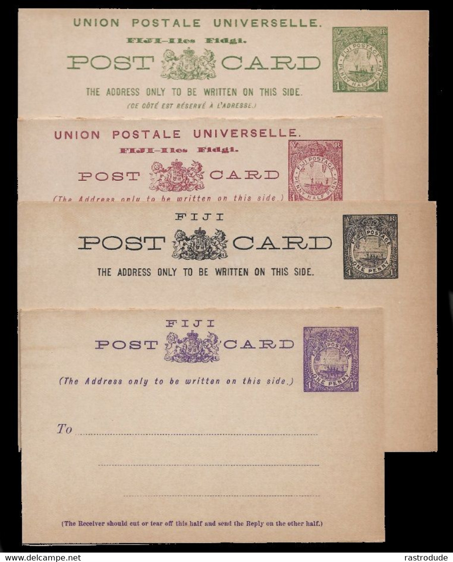 1895 FIJI 4 X  POSTAL STATIONERY CARDS + 2 REPLY CARDS - QV ½d(2) 1½d(2). - UNUSED - Fidschi-Inseln (...-1970)