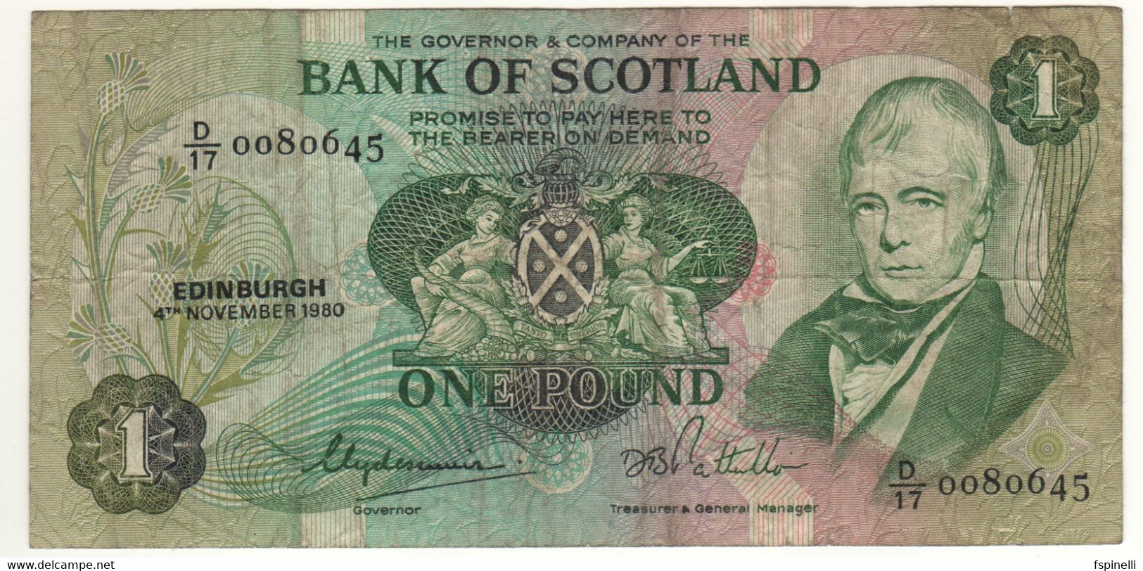 SCOTLAND  1 Pound    Bank Of Scotland  P111d   Dated 4th November, 1980  Sign. Clydesmuir & Pattullo - 1 Pound