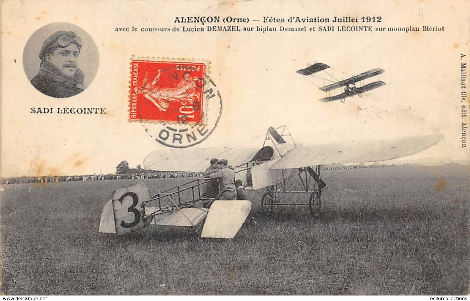 Thème  Aviation  Meeting  Alençon Juillet 1912    .Sadi Lecointe Sur Monoplan Blériot   (voir Scan) - Demonstraties