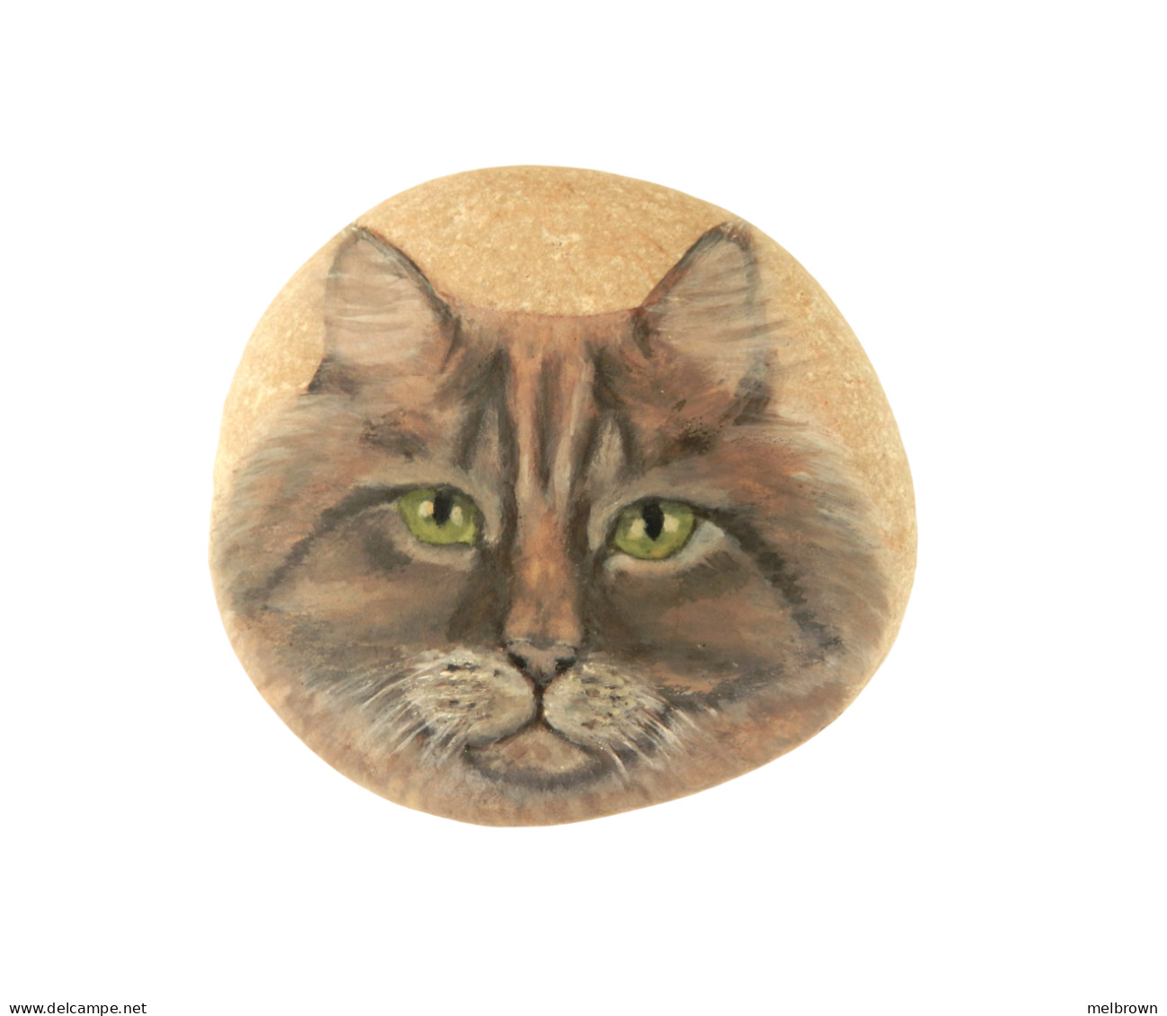 Ginger Maine Coon Cat Hand Painted On A Beach Stone Paperweight - Paper-weights