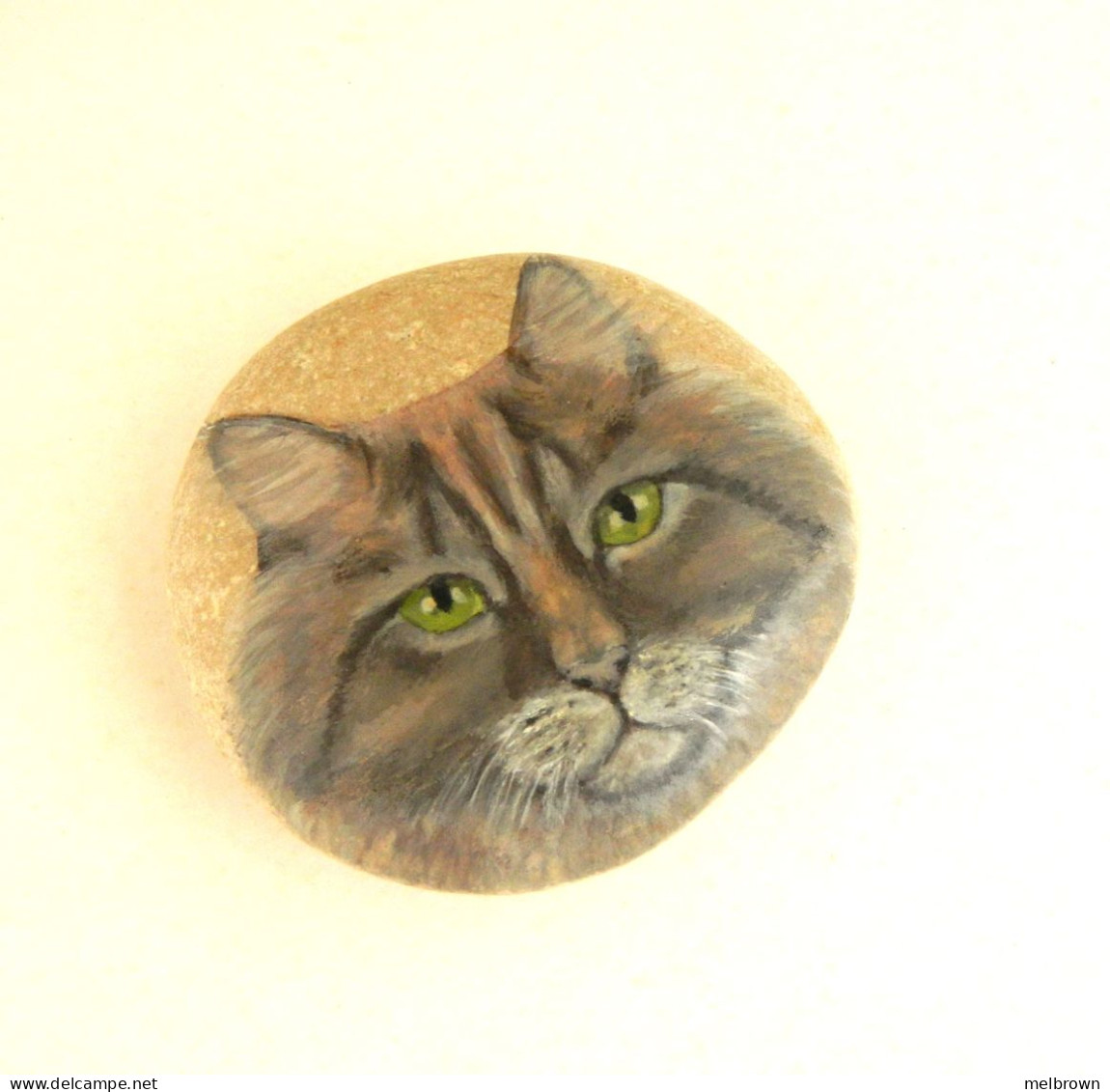 Ginger Maine Coon Cat Hand Painted On A Beach Stone Paperweight - Paper-weights