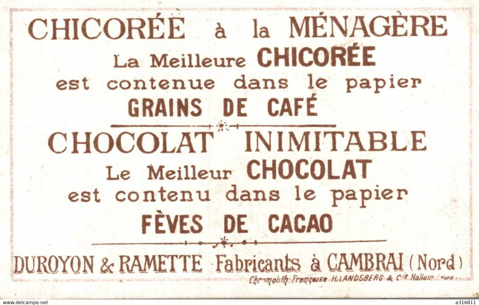 CHROMO CHOCOLAT DUROYON RAMETTE CAMBRAI - Duroyon & Ramette