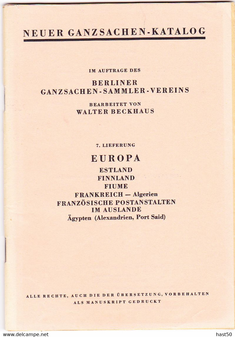 Deutschland: Ganzsachen-Katalog  (Berliner Ganszachen-Sammler-Verein) 7. Lieferung 1962 - Deutschland