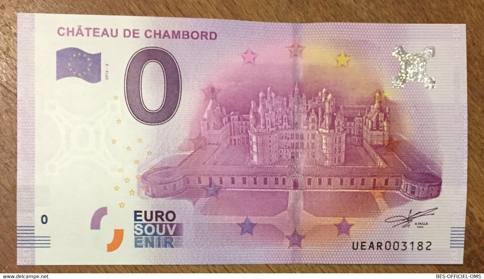 2016 BILLET 0 EURO SOUVENIR DPT 41 CHÂTEAU DE CHAMBORD ZERO 0 EURO SCHEIN BANKNOTE PAPER MONEY BANK - Essais Privés / Non-officiels