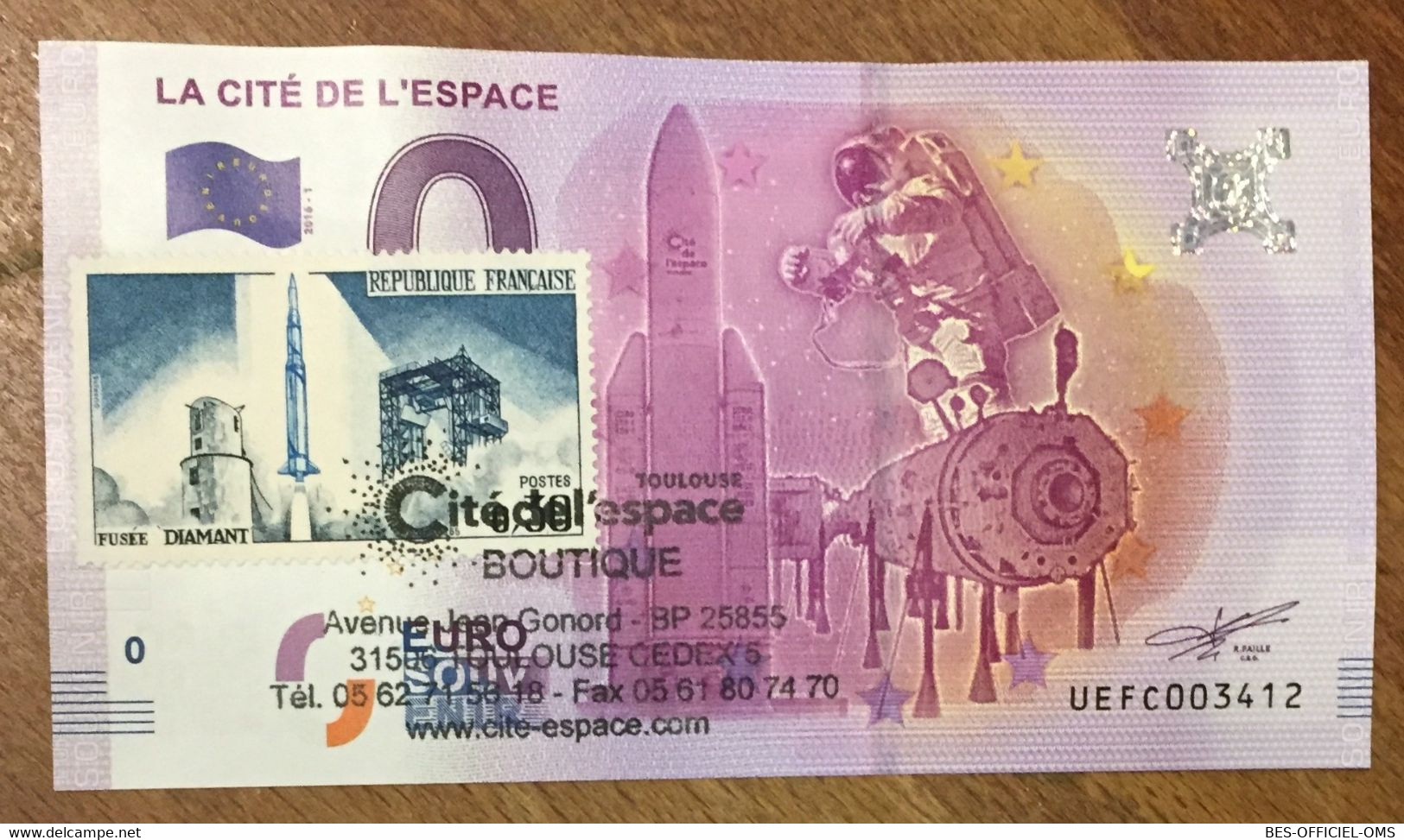 2016 BILLET 0 EURO SOUVENIR DPT 31 LA CITÉ DE L'ESPACE + TIMBRE ZERO 0 EURO SCHEIN BANKNOTE PAPER MONEY BANK - Essais Privés / Non-officiels