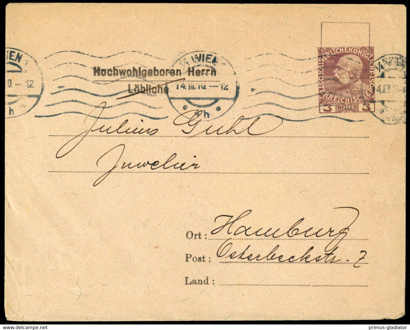 1910, Österreich, PU, Brief - Mechanische Stempel