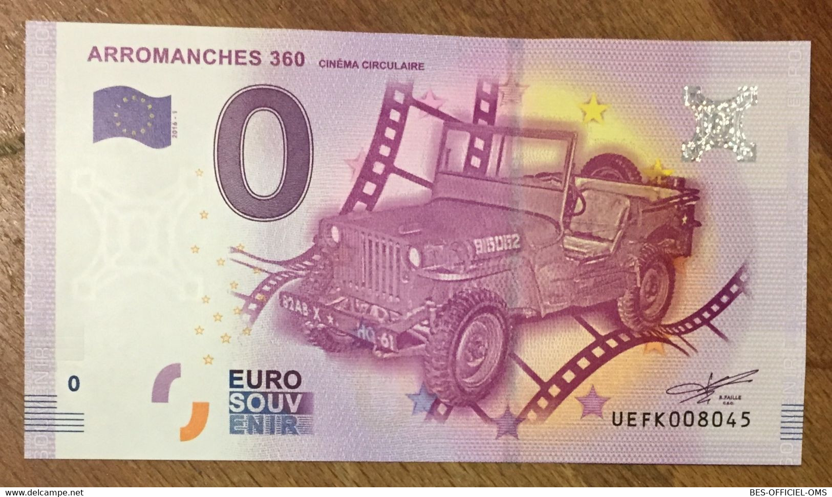 2016 BILLET 0 EURO SOUVENIR DPT 14 ARROMANCHES 360 JEEP ZERO 0 EURO SCHEIN BANKNOTE PAPER MONEY BANK - Private Proofs / Unofficial