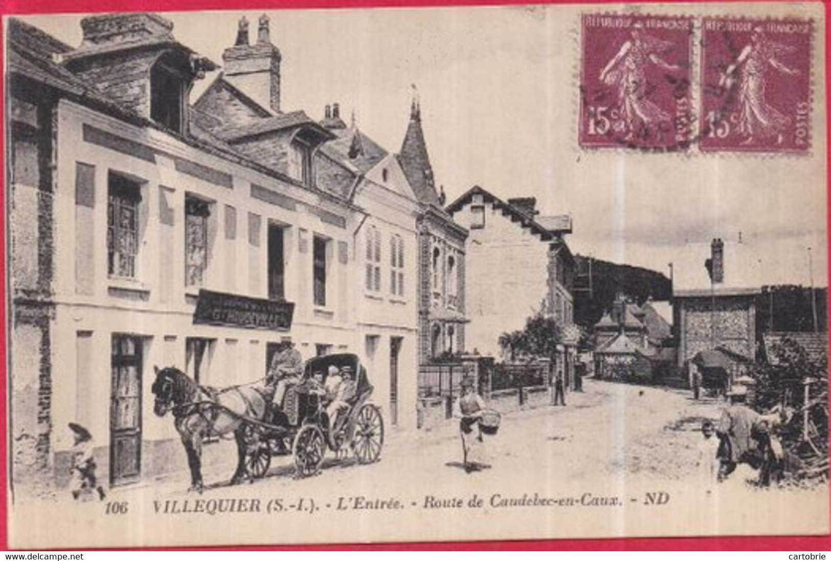 Dépt 76 - VILLEQUIER - L'Entrée - Route De Caudebec-en-Caux - ND N° 106 - Voiture à Cheval Devant La Maison Houdeville - Villequier