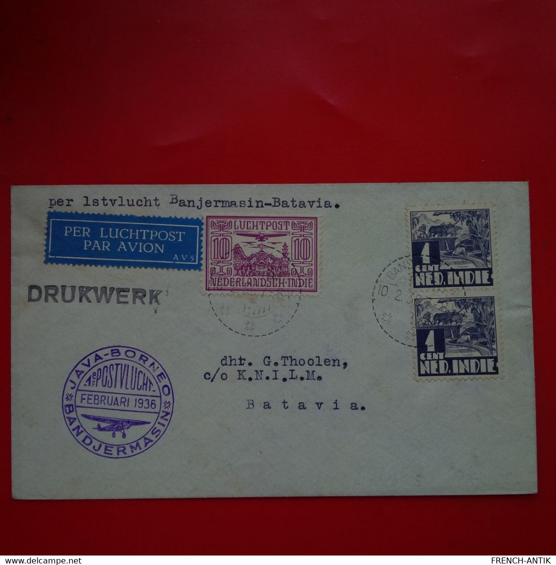 LETTRE CACHET JAVA BORNEO BANDJERMASIN 1936 BATAVIA PARTIE DE GRAVENHAGE PAR AVION - Netherlands Indies