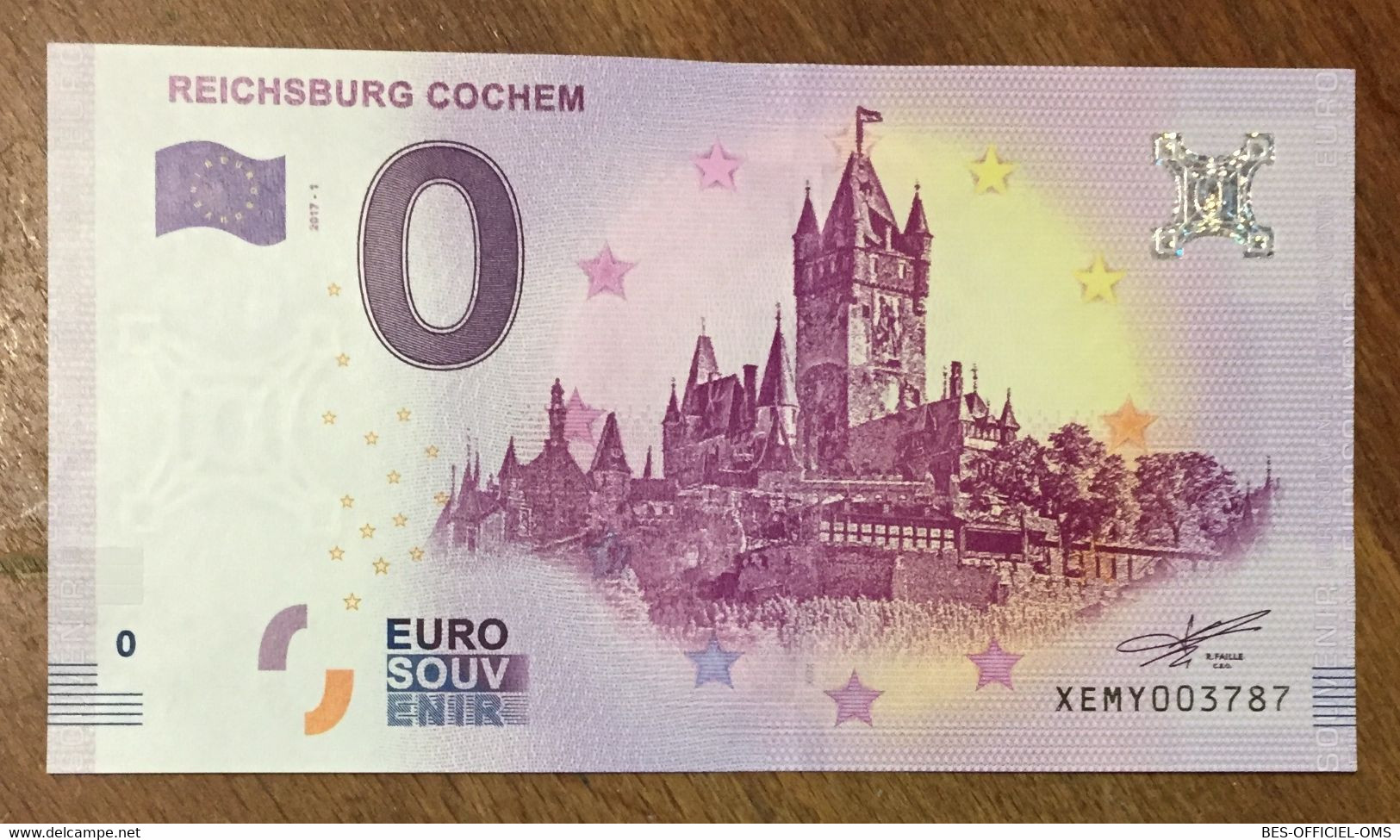2017 BILLET 0 EURO SOUVENIR ALLEMAGNE DEUTSCHLAND REICHSBURG COCHEM ZERO 0 EURO SCHEIN BANKNOTE PAPER MONEY - Specimen