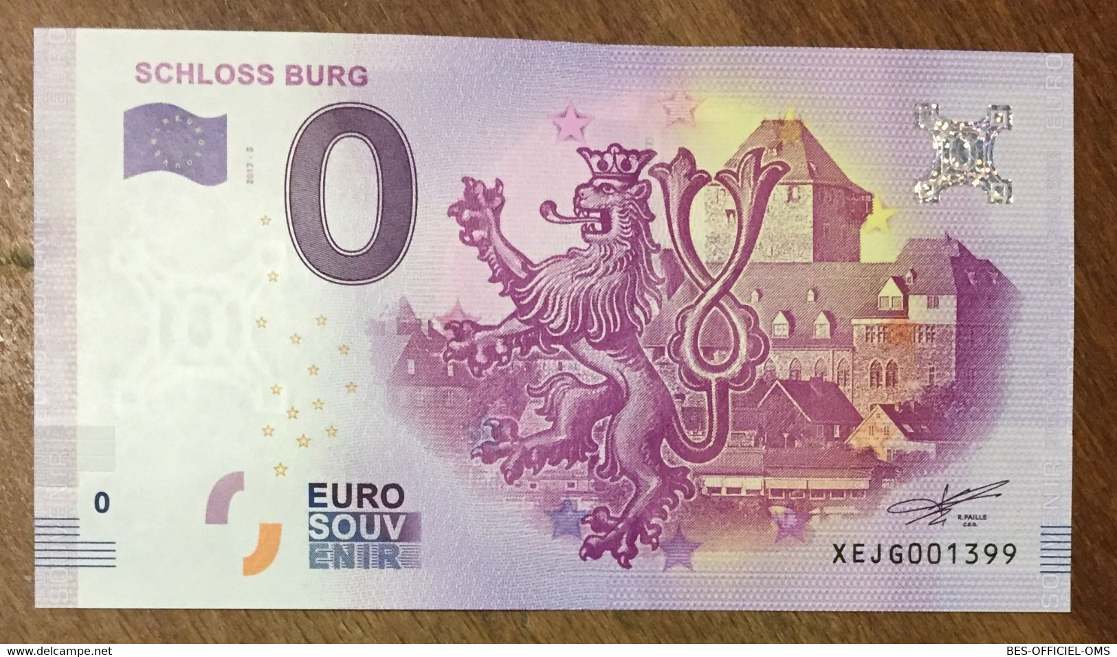 2017 BILLET 0 EURO SOUVENIR ALLEMAGNE DEUTSCHLAND SCHLOSS BURG ZERO 0 EURO SCHEIN BANKNOTE PAPER MONEY - [17] Fakes & Specimens