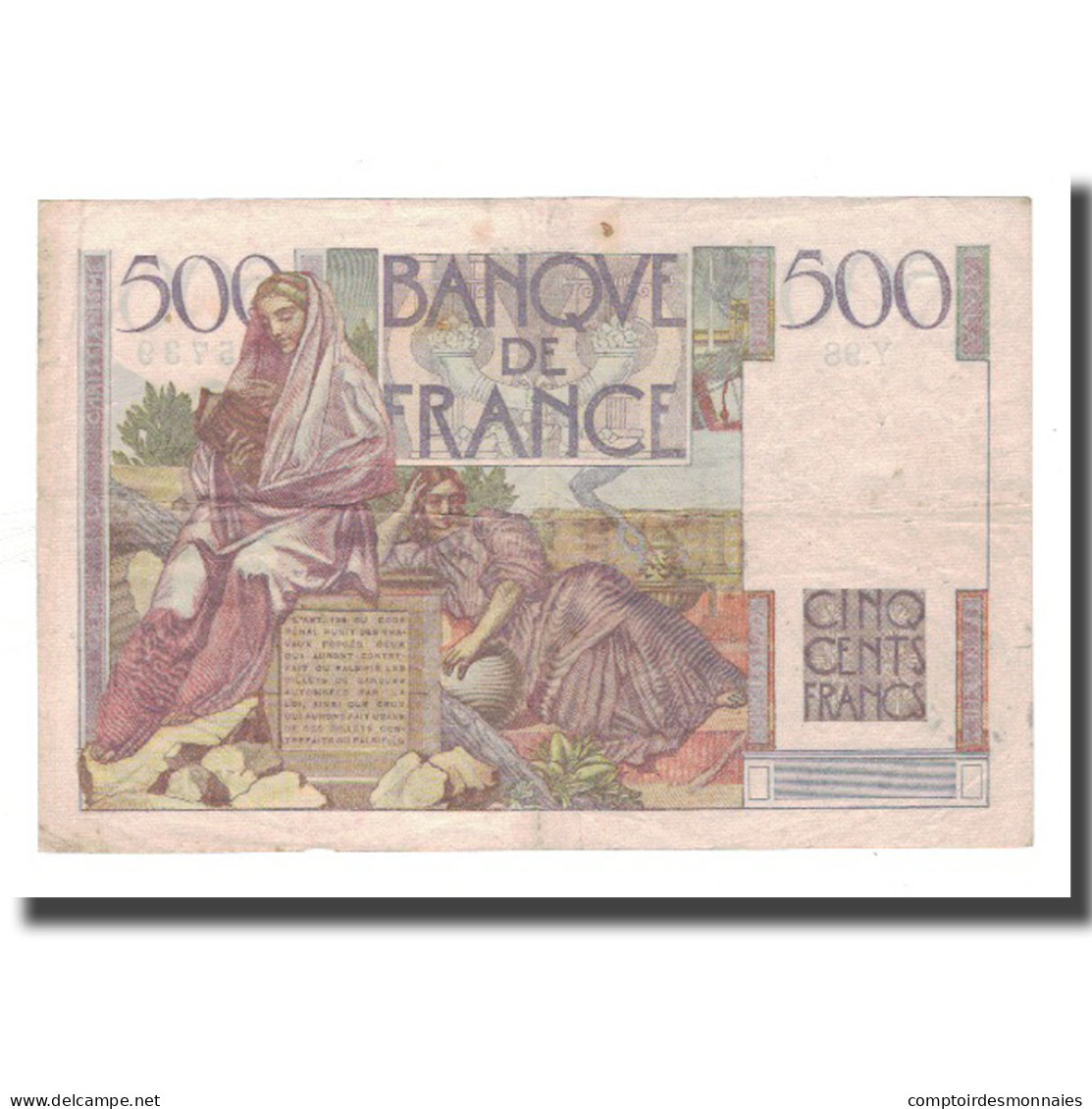 France, 500 Francs, 1947, 1947-01-09, TB+, Fayette:34.7, KM:129a - 500 F 1945-1953 ''Chateaubriand''