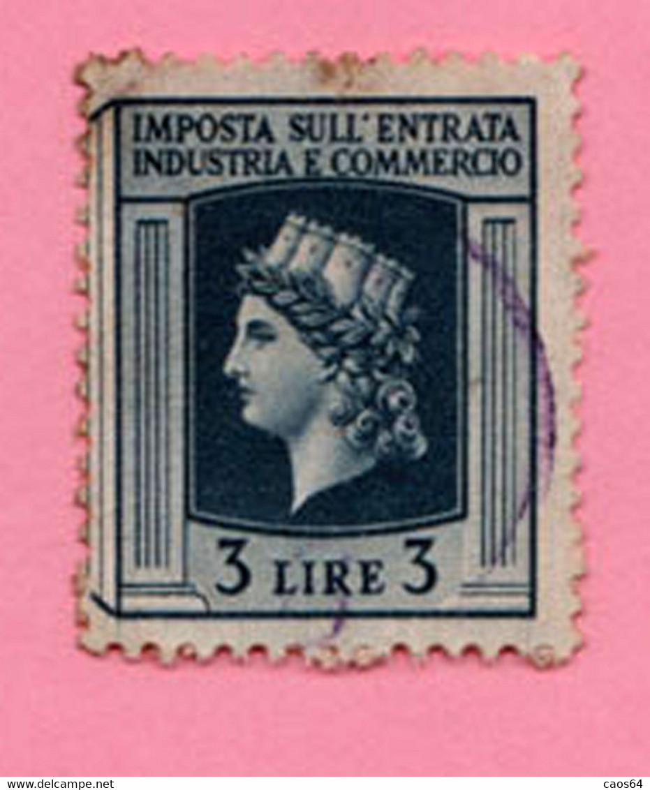 Italia Lungotenenza Fiscali Revenue Imposta Industria Commercio Lire 3 Usato - Revenue Stamps