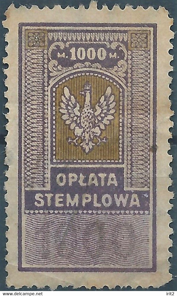 POLONIA POLAND POLSKA Polen,Revenue Stamp OPLATA STEMPLOWA M 1000 M,Used - Hinged -Rare! - Fiscales