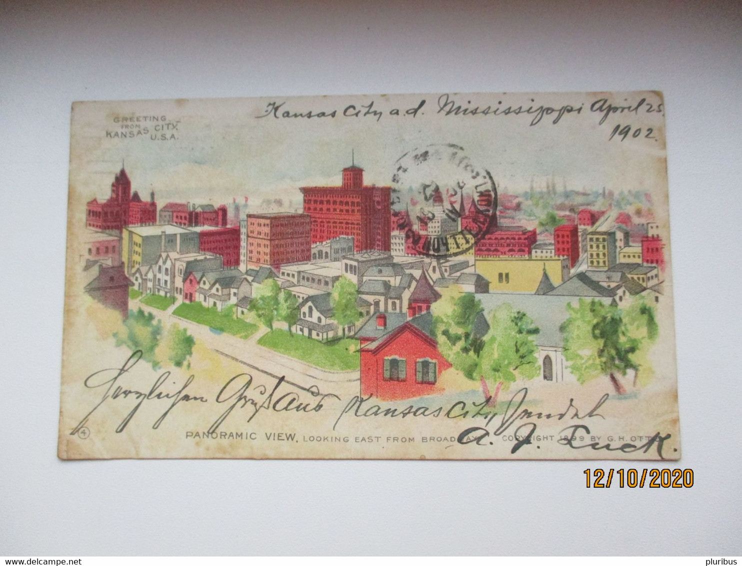 PANORAMIC VIEW LOOKING EAST FROM BROADWAY KANSAS CITY 1902 TO RUSSIA  , OLD POSTCARD  0 - Kansas City – Missouri