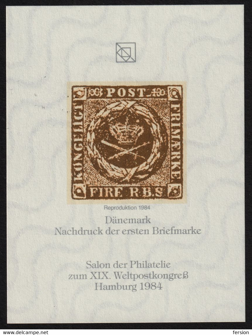 DENMARK 1851 Royal Emblem Reproduction UPU Congress Salon 1984 GERMANY Hamburg Philatelist Commemorative Sheet Block - Nuovi