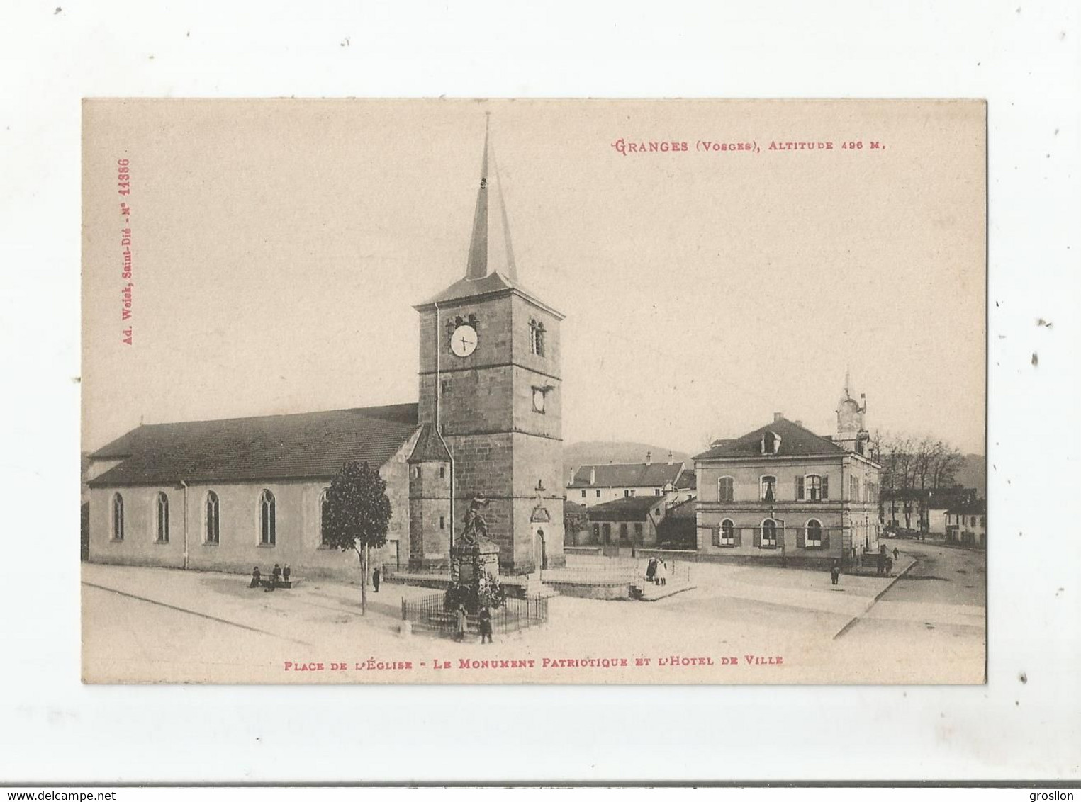 GRANGES (VOSGES) ALTITUDE 496 M PLACE DE L'EGLISE LE MONUMENT PATRIOTIQUE ET L'HOTEL DE VILLE 11386 - Granges Sur Vologne