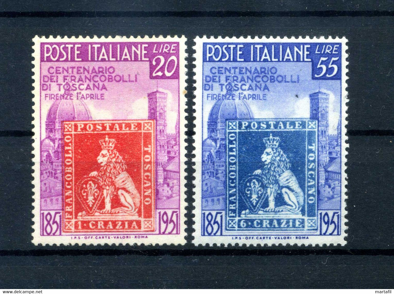 1951 REP. IT. SET MNH ** Centenario Primi Francobolli Di Toscana - 1946-60: Nuevos