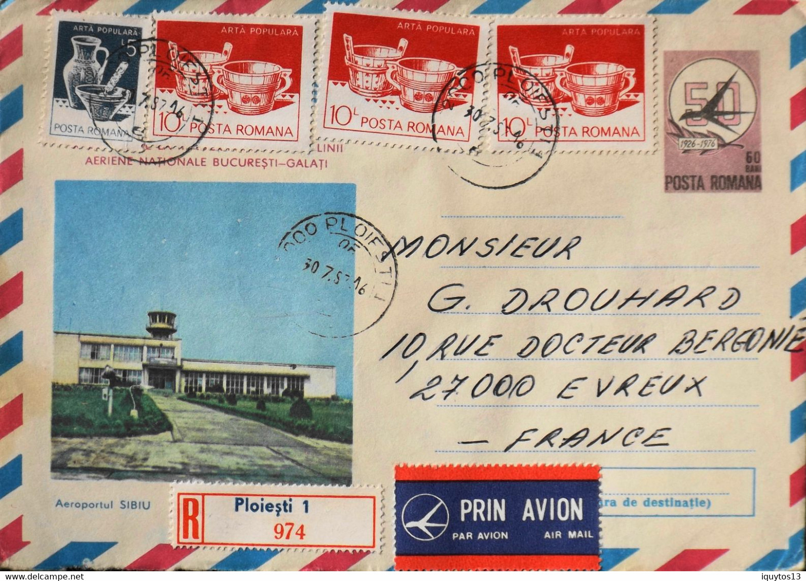 Roumanie > Aéroport SIBIU - Lettre Par Avion Illustrée - 50e Anniv. Ligne Aérienne Nle Bucuresti - Galati - BE - Marcofilie