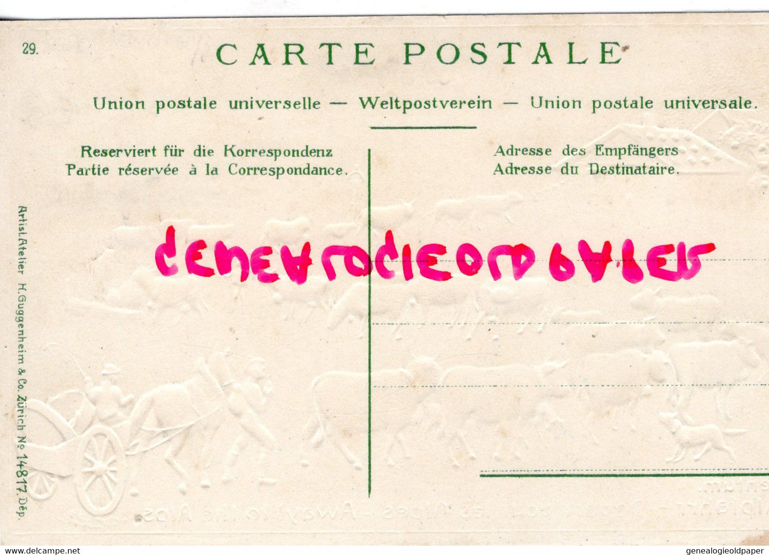 SUISSE- SENTUM- ALPFAHRR - DEPART POUR LES ALPES  AWAY TO THE ALPS -MAGIFIQUE CARTE GAUFREE - Sent