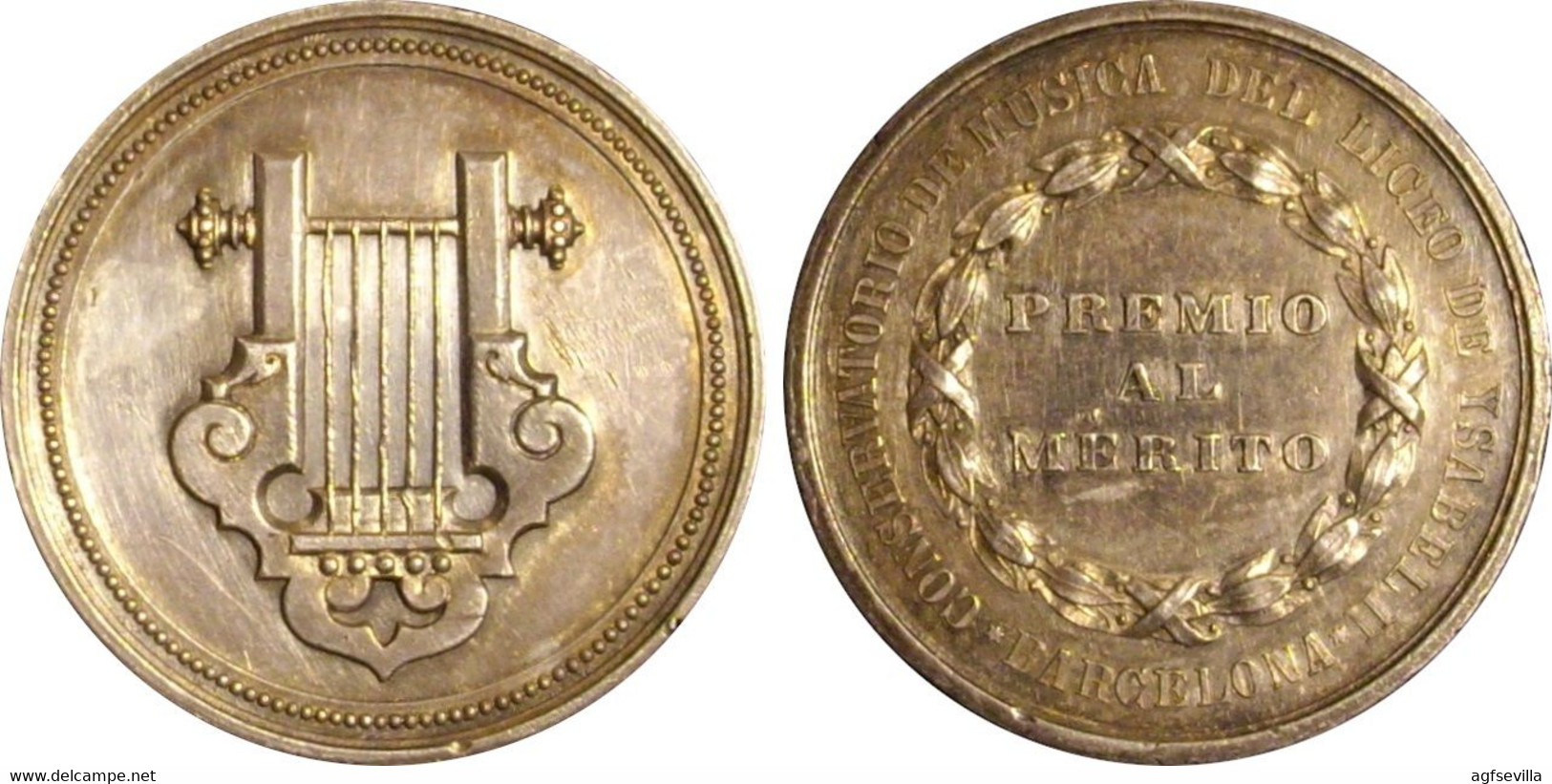 ESPAÑA. ISABEL II. MEDALLA DEL CONSERVATORIO DE MÚSICA DEL LICEO DE BARCELONA. PLATA. ESPAGNE. SPAIN MEDAL - Firma's