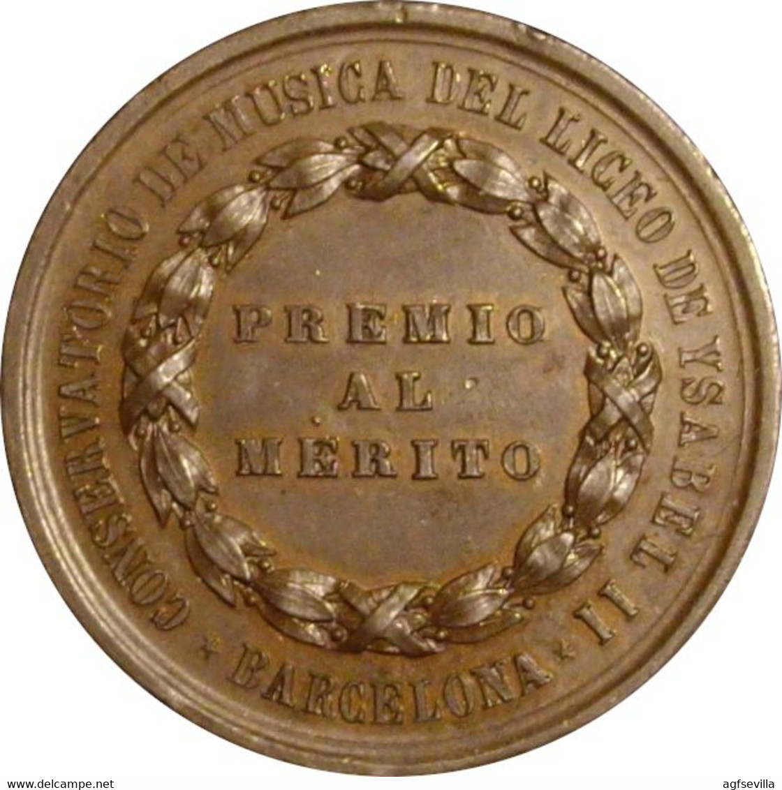 ESPAÑA. ISABEL II. MEDALLA DEL CONSERVATORIO DE MÚSICA DEL LICEO DE BARCELONA. COBRE. ESPAGNE. SPAIN MEDAL - Professionals/Firms