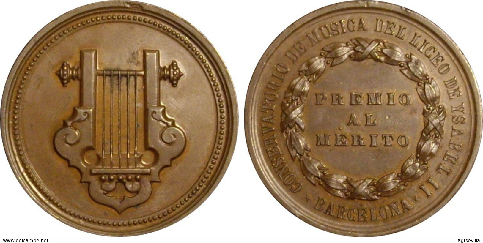 ESPAÑA. ISABEL II. MEDALLA DEL CONSERVATORIO DE MÚSICA DEL LICEO DE BARCELONA. COBRE. ESPAGNE. SPAIN MEDAL - Professionals/Firms