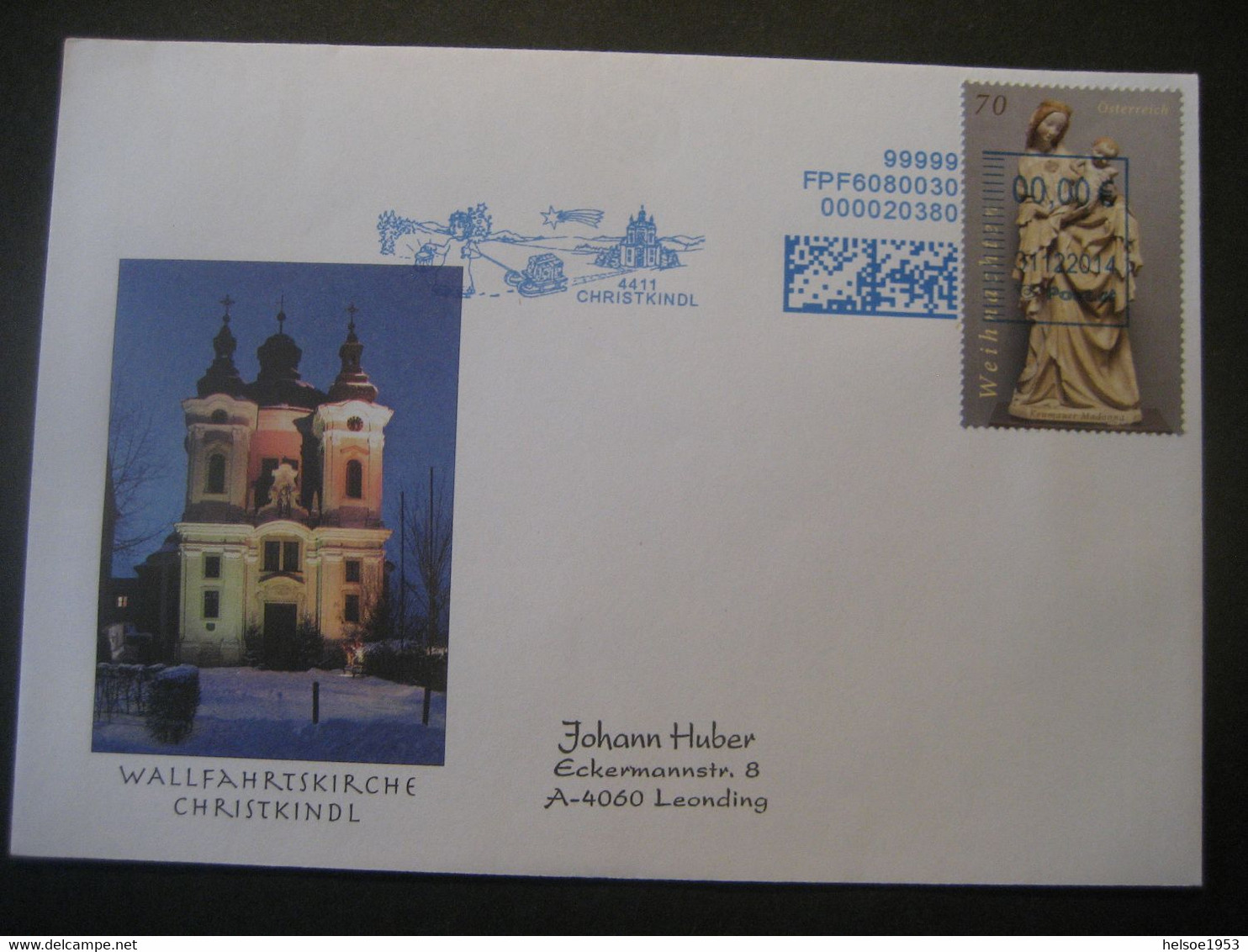 Österreich- Christkindl 31.12.2014 Beleg Mit Sondermerken Und Automatenstempel - Cartas & Documentos