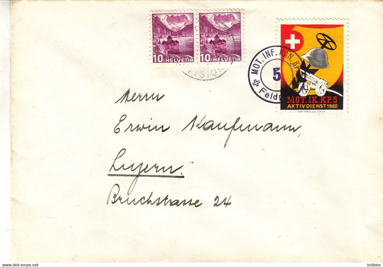 Suisse - Lettre Militaire De 1940 - Oblit Feldpost Mot Inf KP - Exp Vers Luzern - Andere & Zonder Classificatie