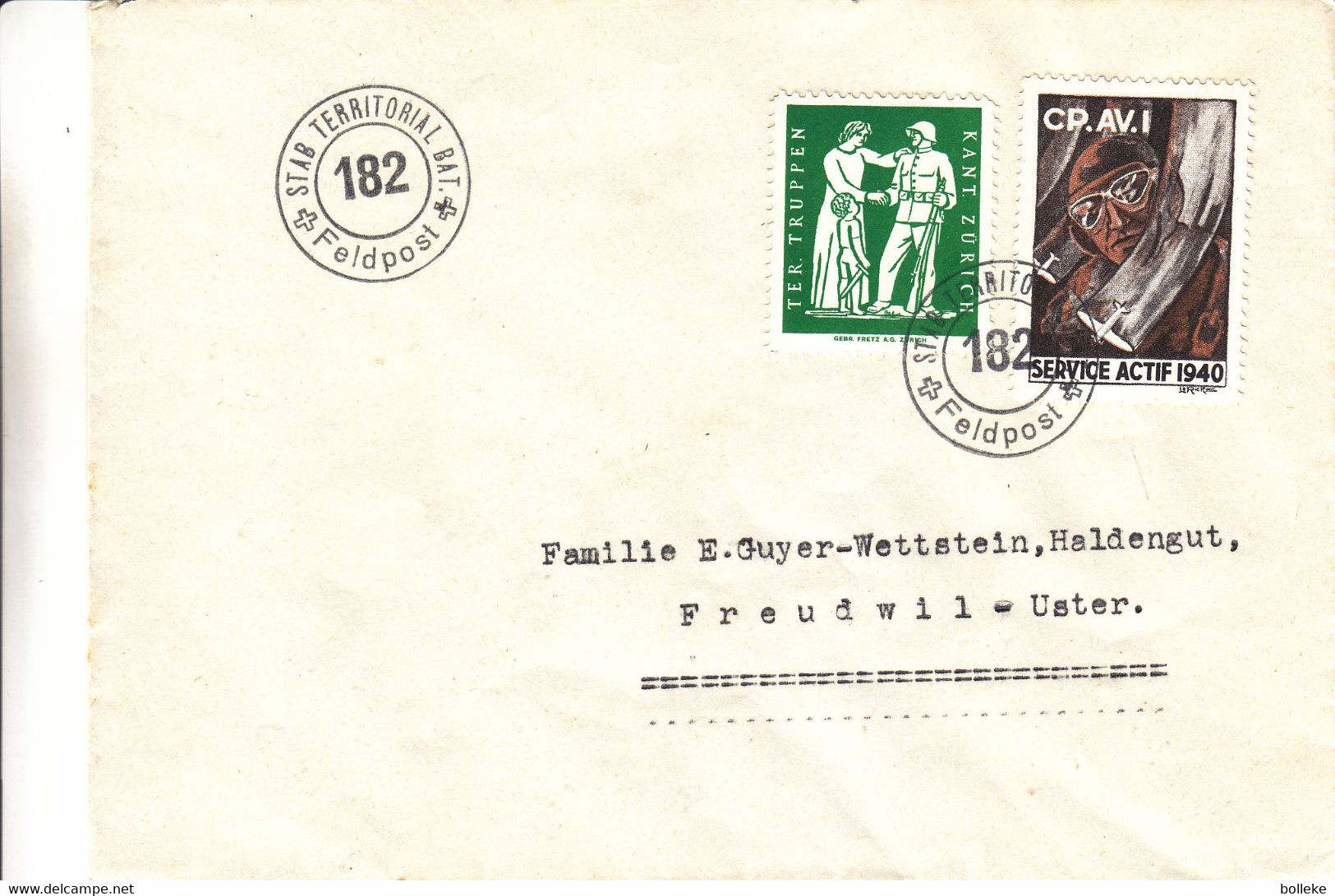 Suisse - Lettre Militaire De 1940 - Oblit Feldpost Stab Territorial Bat - Exp Vers Freudwill - Avec 2 Timbres - Aviateur - Other & Unclassified