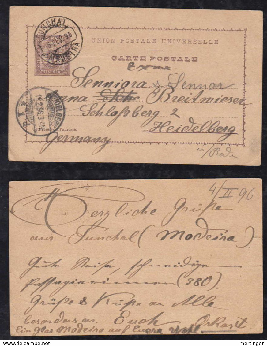 Portugal FUNCHAL 1896 Stationery Postcard MADEIRA To HEIDELBERG Germany - Funchal