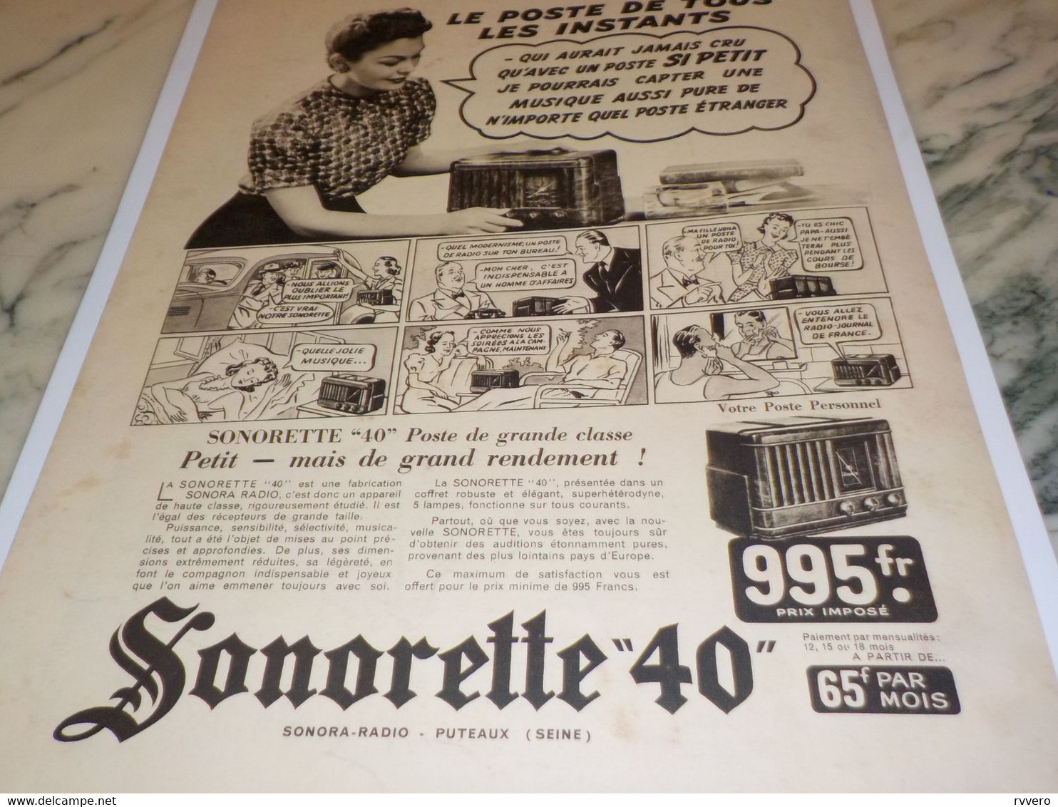 ANCIENNE PUBLICITE POSTE RADIO SONORETTE 40 1939 - Otros & Sin Clasificación