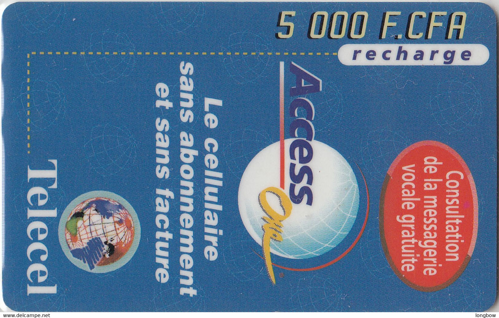 Ivory Coast Telecel 5000F.CFA Recharge - Costa D'Avorio