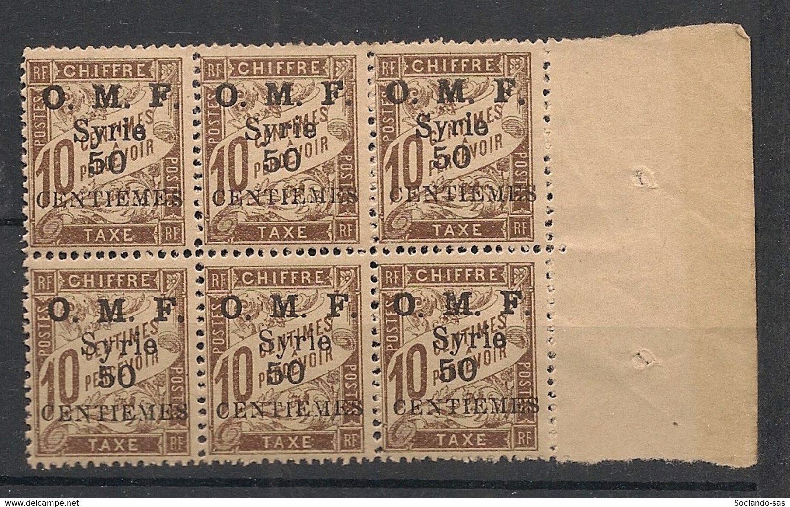 Syrie - 1921 - Taxe N°Yv. 9 - 50c Sur 10c Brun - Bloc De 6 Bord De Feuille - Neuf Luxe ** / MNH / Postfrisch - Timbres-taxe