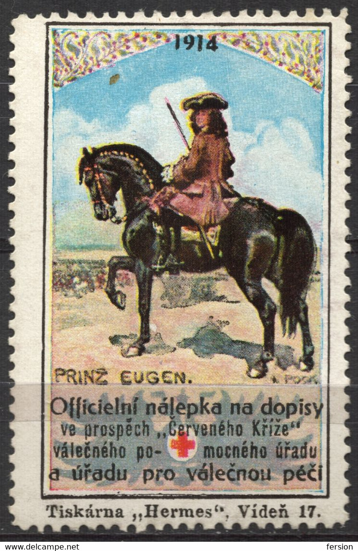 Bohemia Czechia RED CROSS WW1 1914 Austria Kriegsfürsorge Military WAR Aid Charity LABEL CINDERELLA VIGNETTE EUGEN HORSE - ...-1918 Prefilatelia