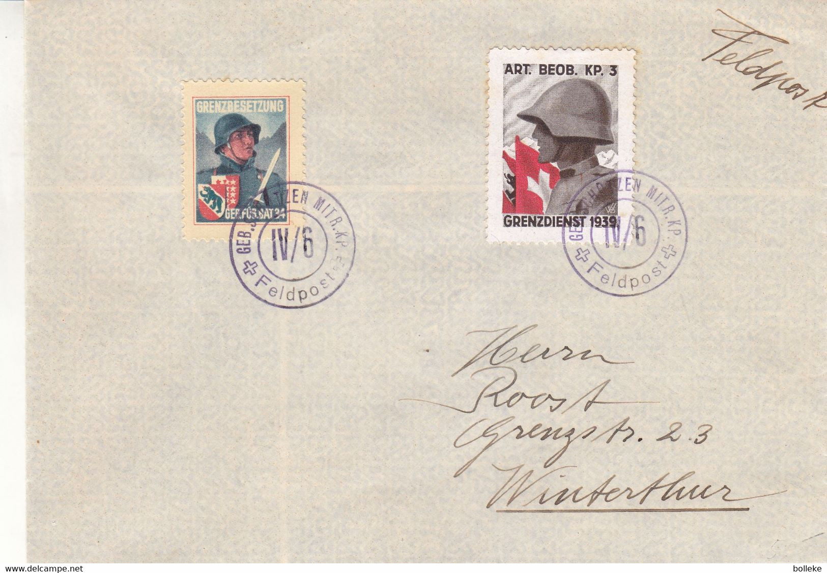 Suisse - Lettre Militaire 1939 - Oblit Feldpost Geb Schutzen Mitr KP - Drapeaux - Armoiries - Avec 2 Timbres - Other & Unclassified