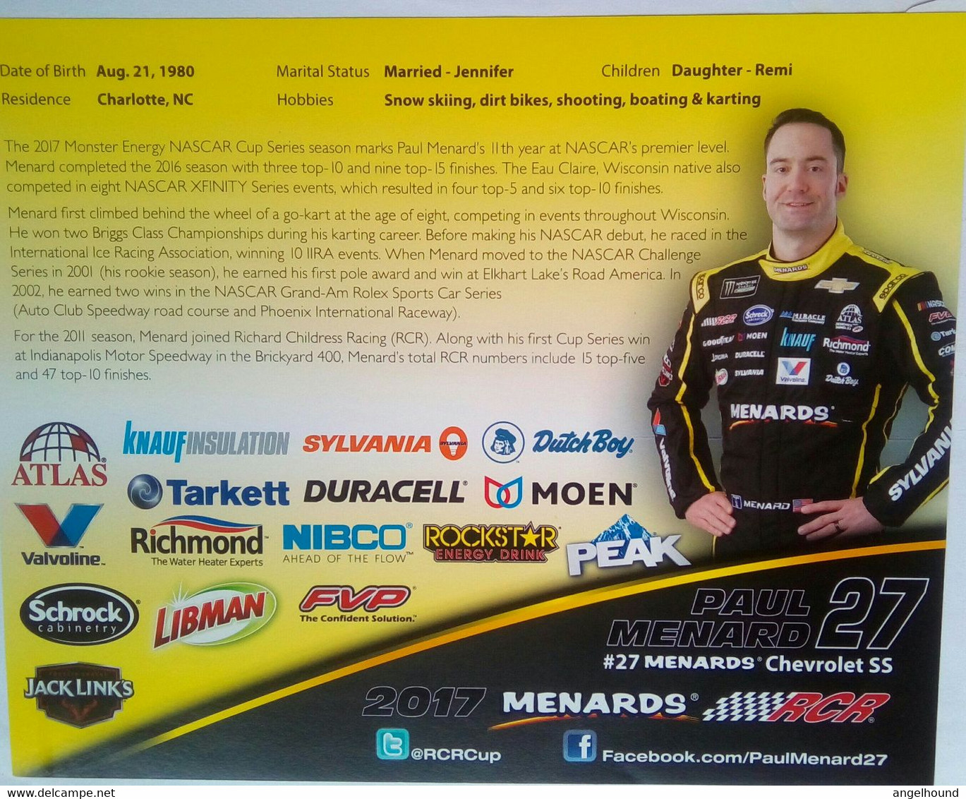 Paul Menard ( American Race Car Driver) - Authographs