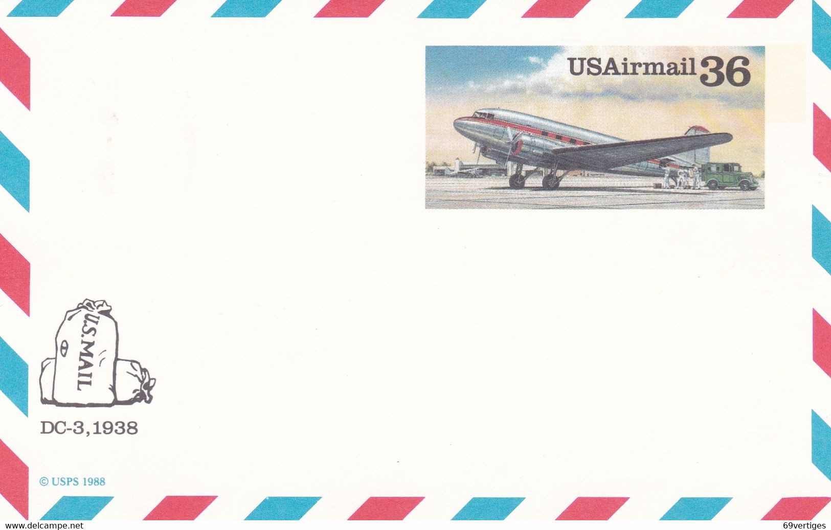 ENTIER POSTAL, "USAIRMAIL, DC-3", 1938, 36c - Other & Unclassified