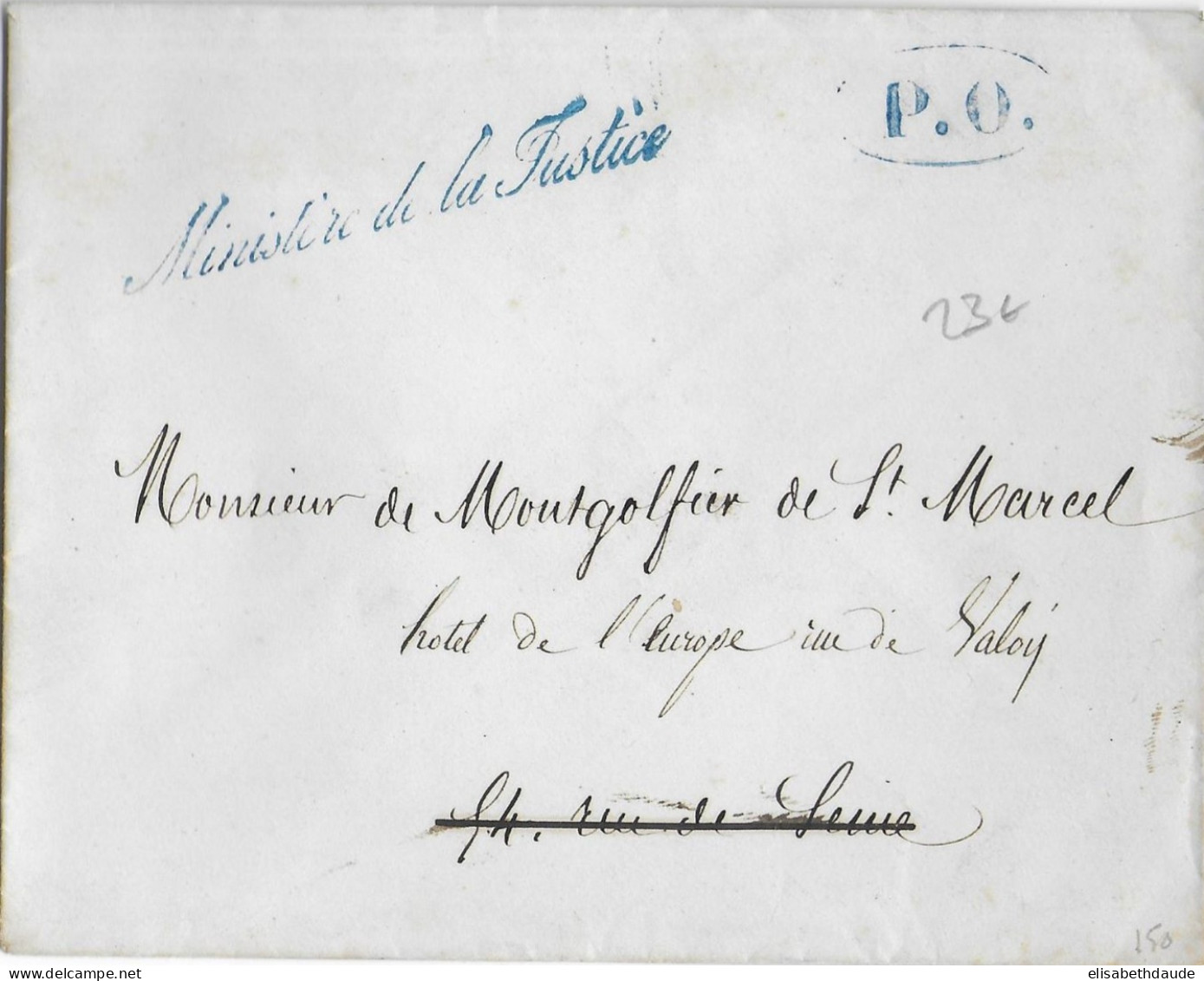 NON DATEE - ENVELOPPE En FRANCHISE Du MINISTERE De La JUSTICE Avec MARQUES BLEUES - "PO" PLI OFFICIEL De PARIS => PARIS - Civil Frank Covers