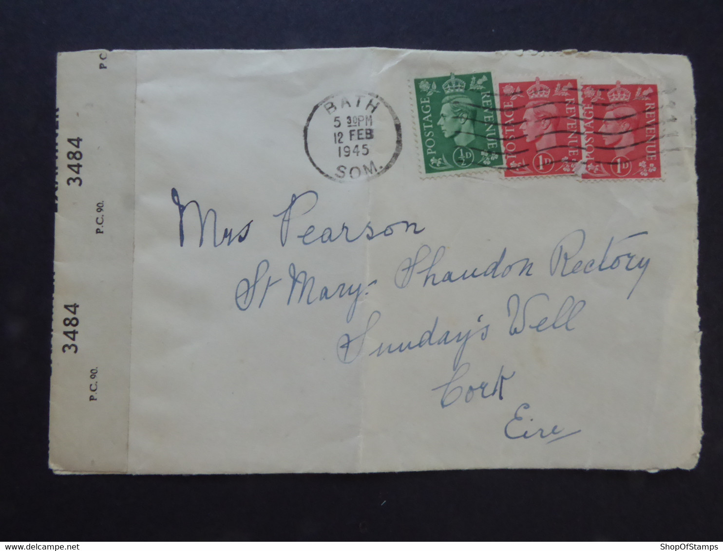 GREAT BRITAIN COVER With Postmark BATH 12 FEB 1945 And OPENED BY EXAMINER Tape 3484 - Other & Unclassified