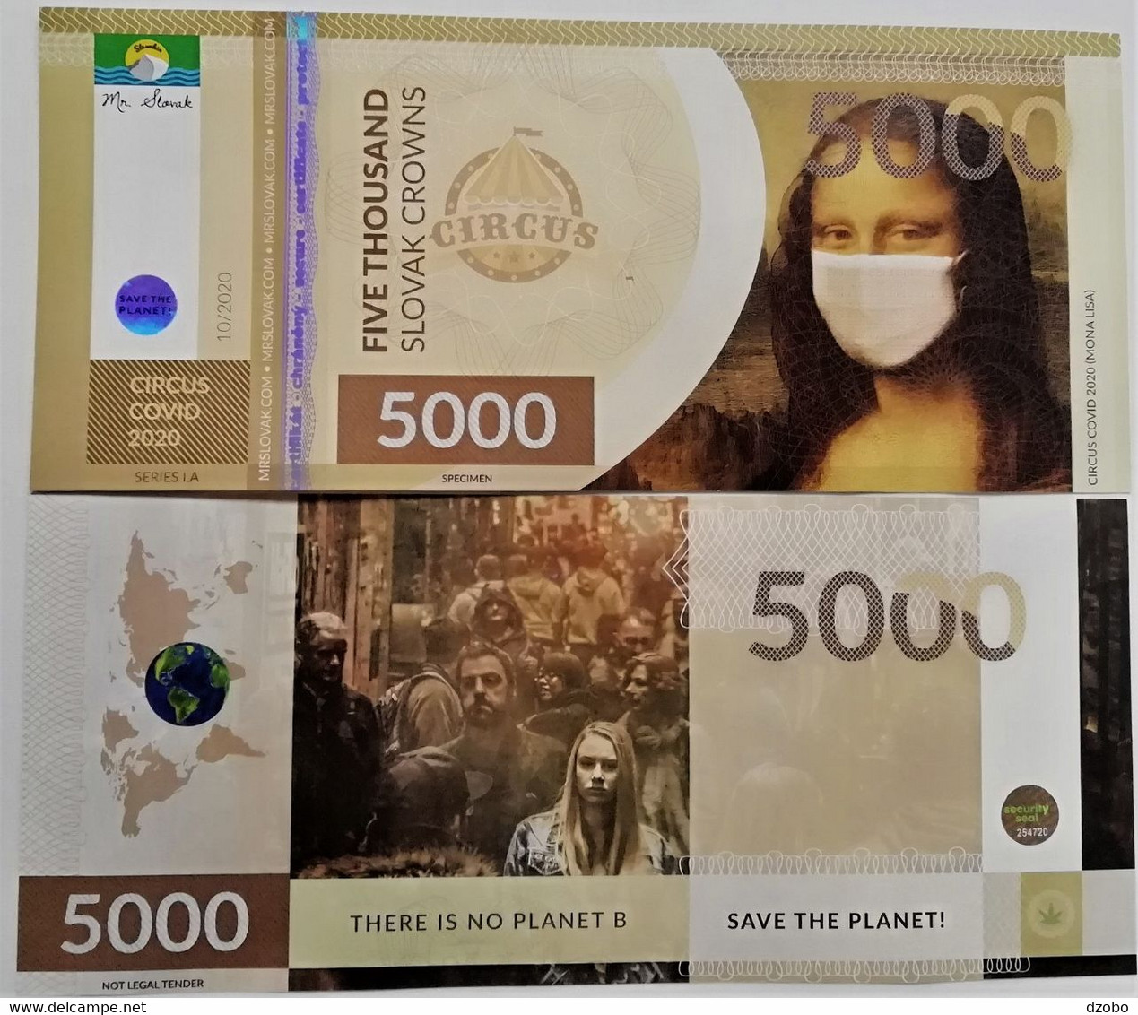 SLOVAKIA-FANTASY Banknote COVID-2020 MONA LISA 5000 Sk UNC 50 Pcs 10/2020 - Fictifs & Spécimens