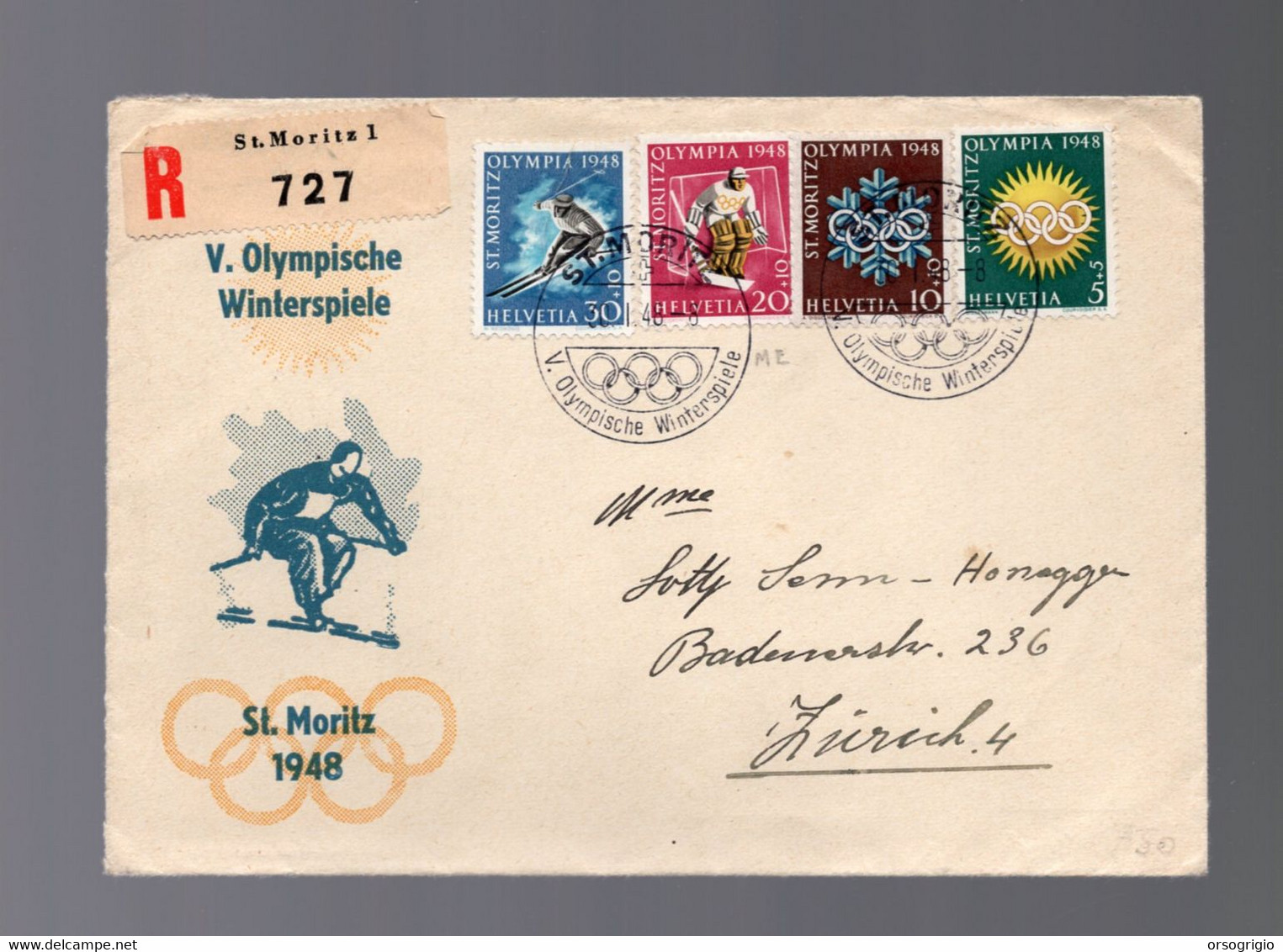 SVIZZERA - GIOCHI OLIMPICI 1948 - V. OLYMPISCHE WINTERSPIELE 30-1-1948  -   LUXE - Winter 1948: St. Moritz
