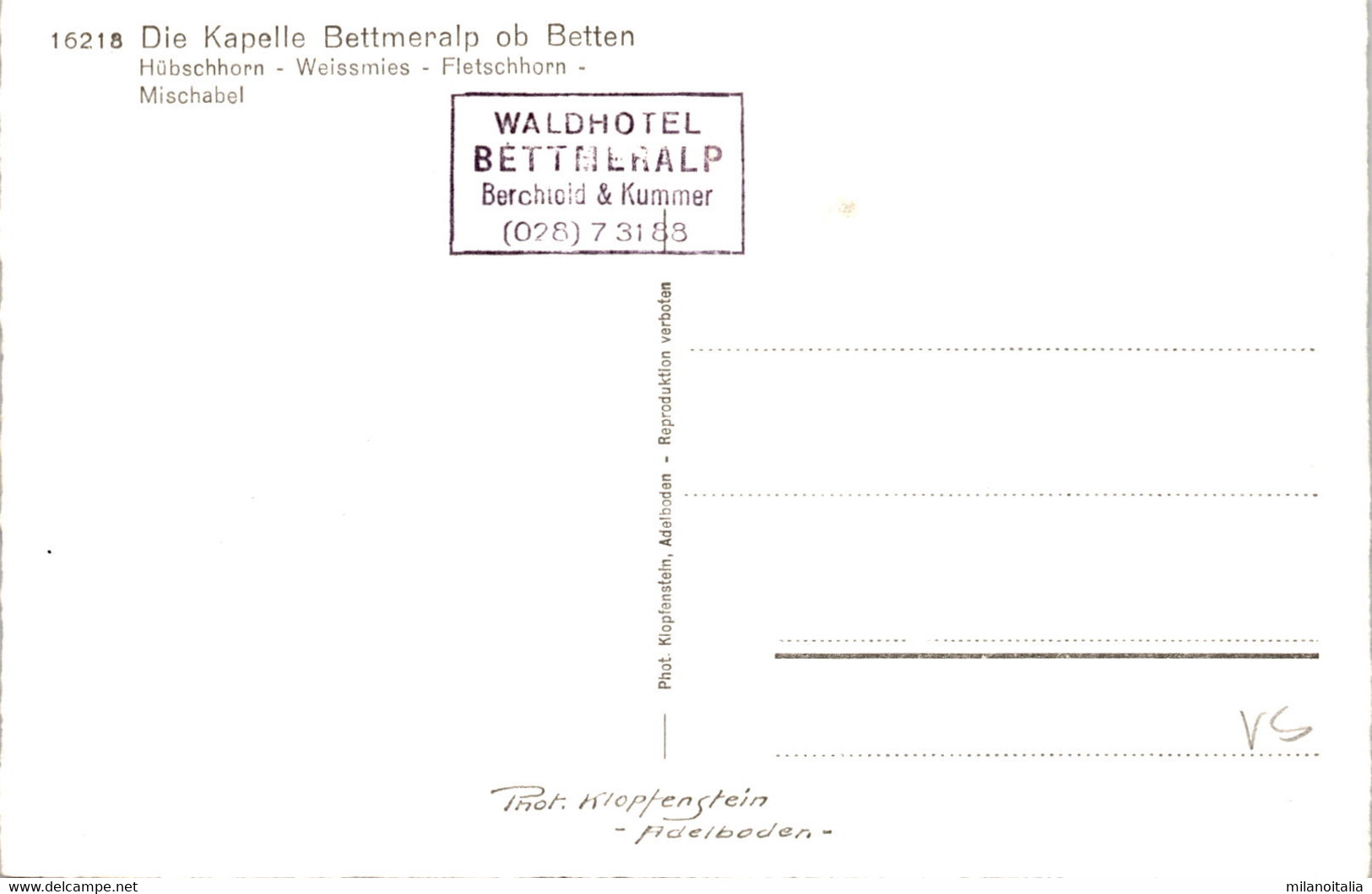 Die Kapelle Bettmeralp Ob Betten (16218) - Betten