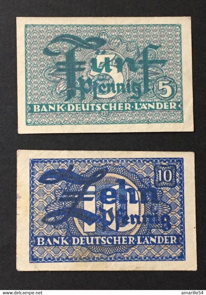 SELTEN 2 Banknoten 1948 5 Pfennig + 10 Pfennig Bank Deutscher Länder Deutschland Germany Erhaltung Siehe Scans - Collections