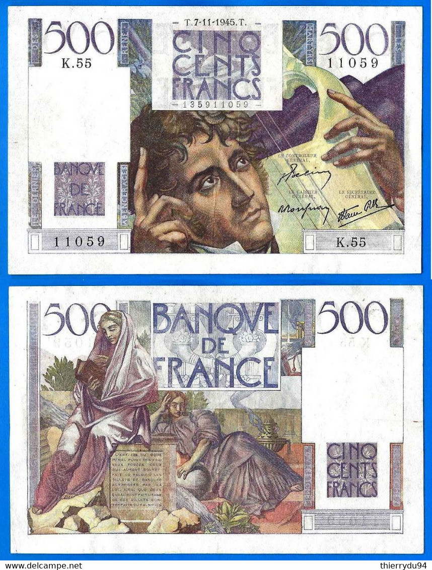 France 500 Francs 1945 Chateaubriand Serie K 55 Du 7 11 1945  Frcs Frc Frs Europe Paypal Bitcoin OK - 500 F 1945-1953 ''Chateaubriand''