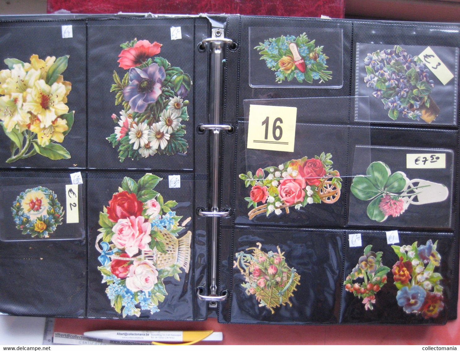 19th century each chromo fotograped (count yourself ) SCRAPS MAP09 -Flowers bloemen manden kransen planten GLANS BILDER